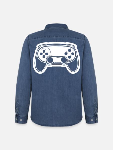 Video Game Controller Drawing - Men’s Organic Denim Shirt by Stanley/Stella - mid washy