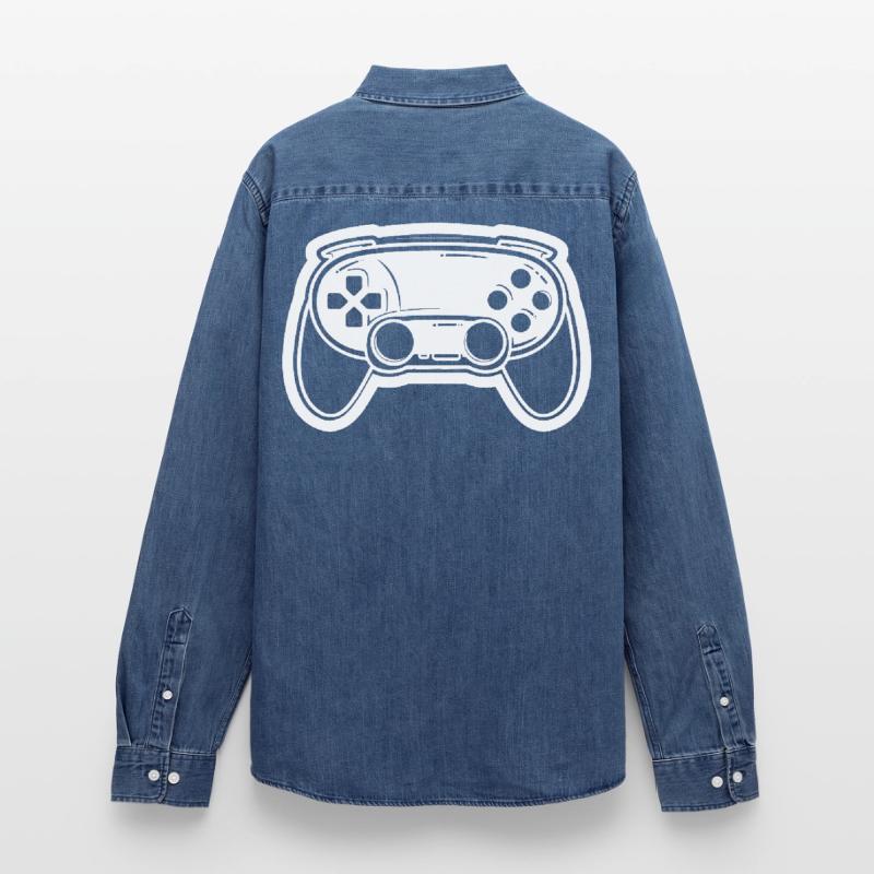 Video Game Controller Drawing Men’s Organic Denim Shirt by Stanley/Stella