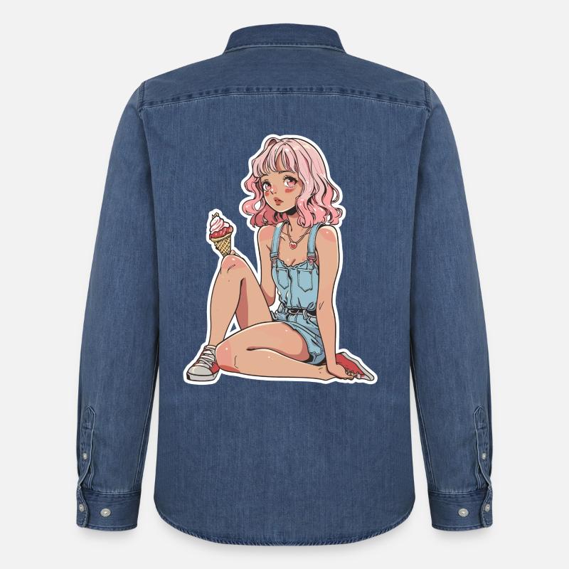 Eiscreme Mädchen - Männer Jeanshemd Organic von Stanley/Stella - verwaschenes Mittelblau 