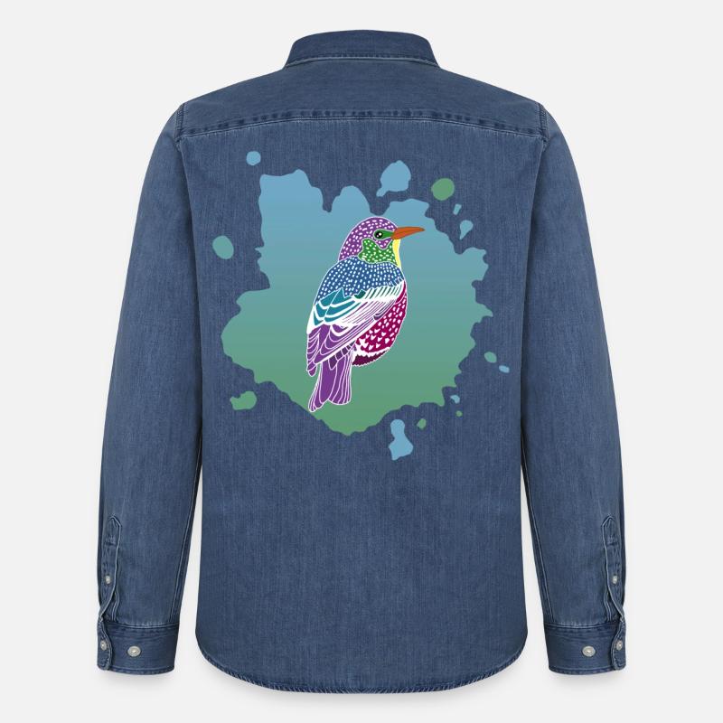 Traum von einem Vogel - Männer Jeanshemd Organic von Stanley/Stella - verwaschenes Mittelblau