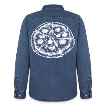 Pizza Drawing - Men’s Organic Denim Shirt by Stanley/Stella - mid washy  - Back - AI Model Male 185 light (185cm)