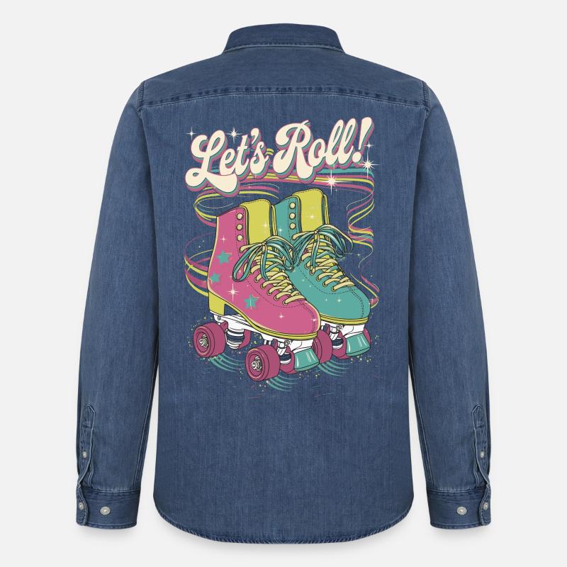 Let's Roll Buntes Retro-Rollschuh-Design - Männer Jeanshemd Organic von Stanley/Stella - verwaschenes Mittelblau