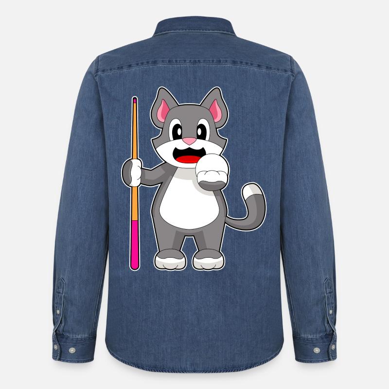 Katze Billiard Queue - Männer Jeanshemd Organic von Stanley/Stella - verwaschenes Mittelblau