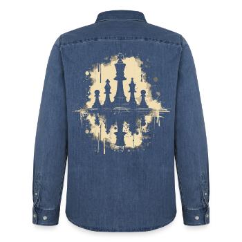 Pièces d’échecs Graffiti - Chemise en denim homme bio Stanley/Stella - bleu moyen délavé  - Dos - AI Model Male 185 light (185cm)