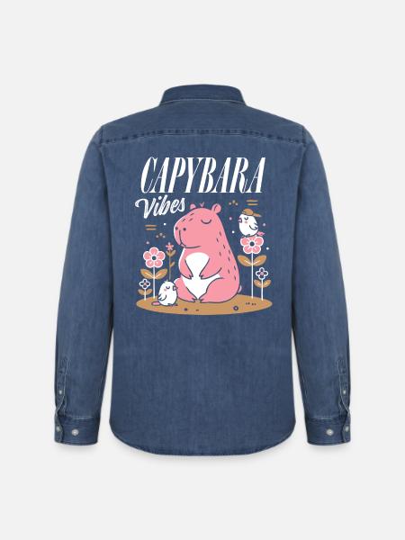Ambiance détendue de Capybara - Chemise en denim homme bio Stanley/Stella - bleu moyen délavé