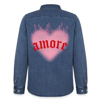 Brennende Liebe - Männer Jeanshemd Organic von Stanley/Stella - verwaschenes Mittelblau  - Hinten - AI Model Male 185 light (185cm)