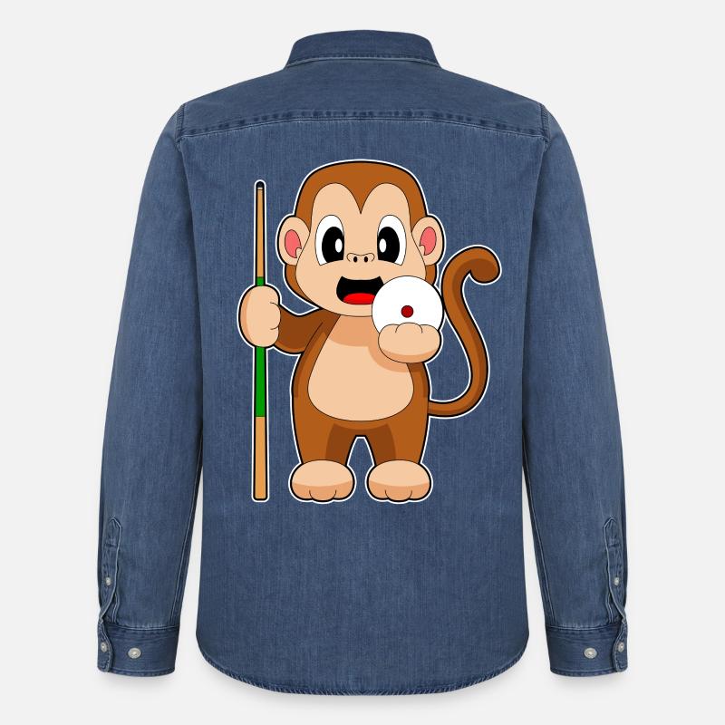 Queue de billard Monkey - Chemise en denim homme bio Stanley/Stella - bleu moyen délavé