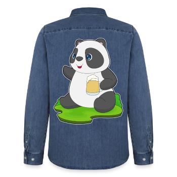 Panda Bier - Männer Jeanshemd Organic von Stanley/Stella - verwaschenes Mittelblau  - Hinten - AI Model Male 185 light (185cm)