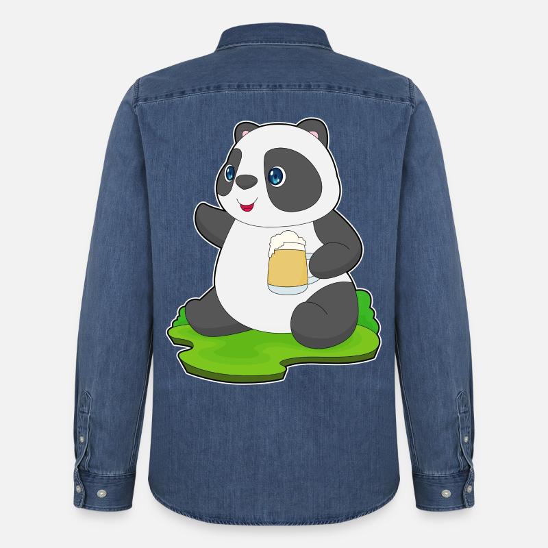 Panda Bier - Männer Jeanshemd Organic von Stanley/Stella - verwaschenes Mittelblau