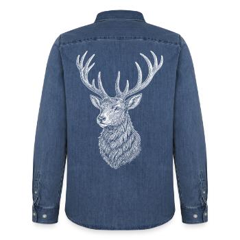 Hirsch - Männer Jeanshemd Organic von Stanley/Stella - verwaschenes Mittelblau  - Hinten - AI Model Male 185 light (185cm)