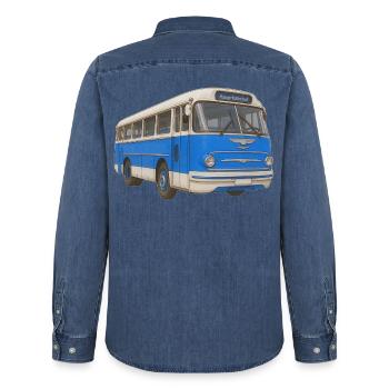 Old blue bus - Men’s Organic Denim Shirt by Stanley/Stella - mid washy  - Back - AI Model Male 185 light (185cm)