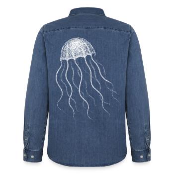 Qualle - Männer Jeanshemd Organic von Stanley/Stella - verwaschenes Mittelblau  - Hinten - AI Model Male 185 light (185cm)