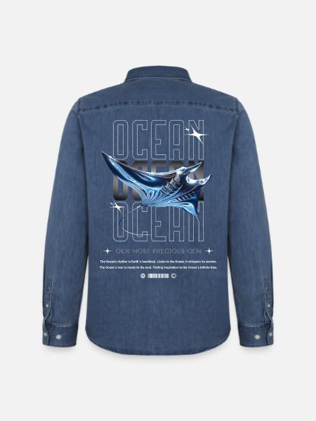 Ocean Manta Precious Treasure - Men’s Organic Denim Shirt by Stanley/Stella - mid washy