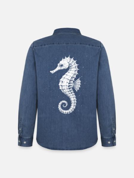 Seepferdchen - Männer Jeanshemd Organic von Stanley/Stella - verwaschenes Mittelblau