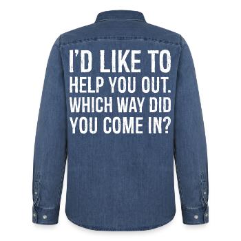 J’aimerais vous aider par quel chemin êtes-vous venu - Chemise en denim homme bio Stanley/Stella - bleu moyen délavé  - Dos - AI Model Male 185 light (185cm)