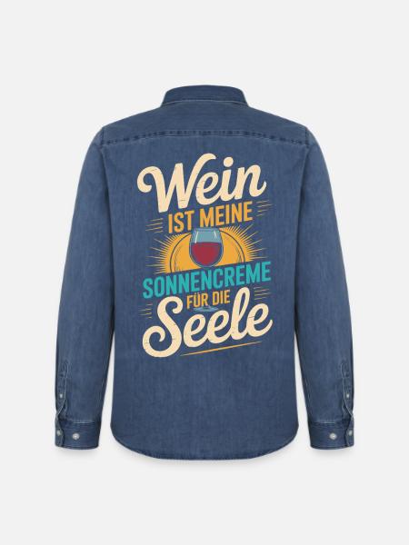 Wein als Sonnencreme der Seele - Männer Jeanshemd Organic von Stanley/Stella - verwaschenes Mittelblau