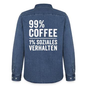 99 % Kaffee - Männer Jeanshemd Organic von Stanley/Stella - verwaschenes Mittelblau  - Hinten - AI Model Male 185 light (185cm)