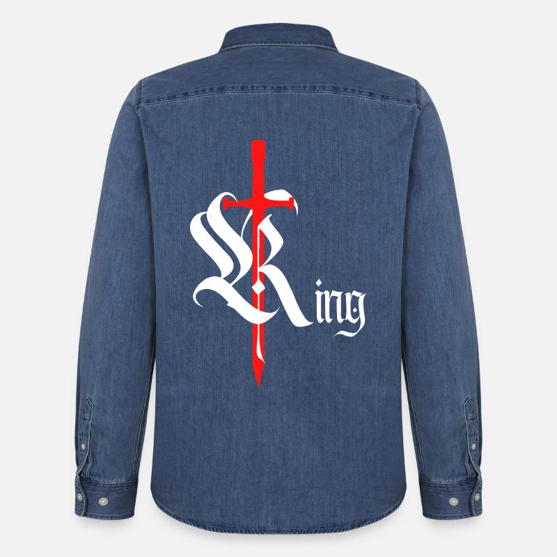 Gothic King Design mit schwertweißem Text - Männer Jeanshemd Organic von Stanley/Stella - verwaschenes Mittelblau 