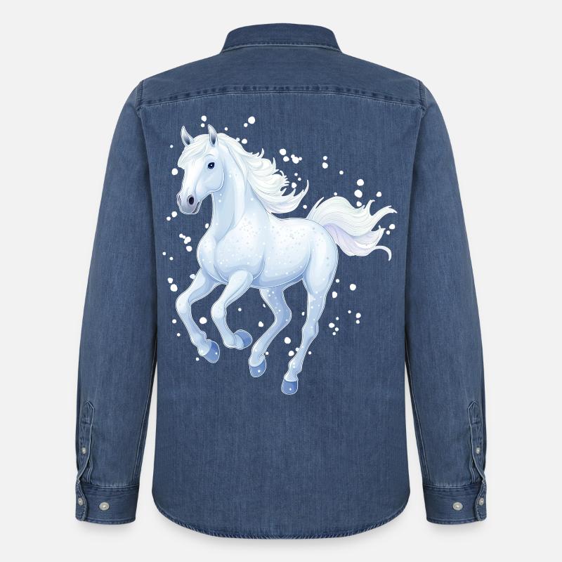 Pferd mit Schneeflocken - Männer Jeanshemd Organic von Stanley/Stella - verwaschenes Mittelblau 