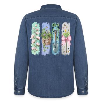 Gartenliebe Naturfreund Floral Motif - Men’s Organic Denim Shirt by Stanley/Stella - mid washy  - Back - AI Model Male 185 light (185cm)