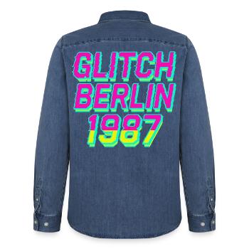 Glitch, Berlin 1987 - Men’s Organic Denim Shirt by Stanley/Stella - mid washy  - Back - AI Model Male 185 light (185cm)