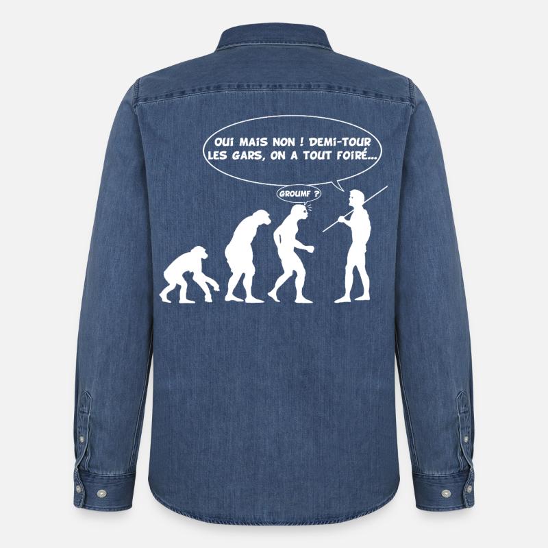 Evolution error (white) - Men’s Organic Denim Shirt by Stanley/Stella - mid washy 