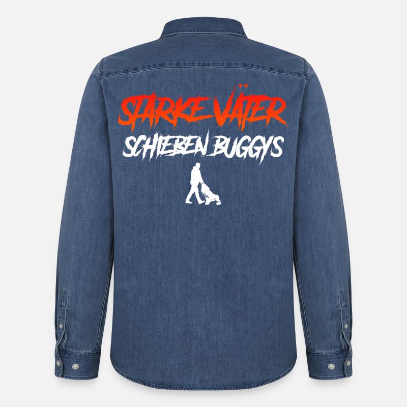 Vaterschaft STARKE MÄNNER SCHIEBEN BUGGYS - Männer Jeanshemd Organic von Stanley/Stella - verwaschenes Mittelblau 