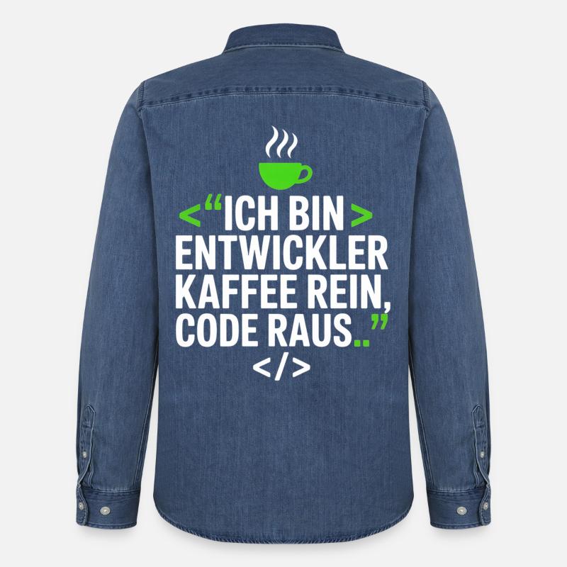 Developer Coffee Programming Saying - Men’s Organic Denim Shirt by Stanley/Stella - mid washy 