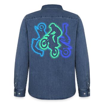 Dirt biker dirt bike silhouettes men's motocross - Men’s Organic Denim Shirt by Stanley/Stella - mid washy  - Back - AI Model Male 185 light (185cm)