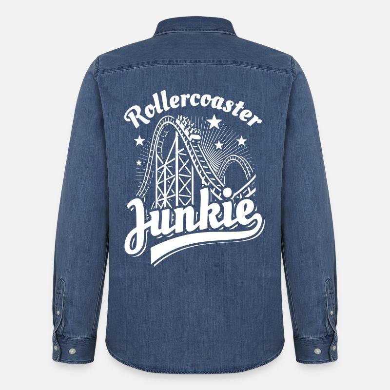 Rollercoaster Junkie - Roller Coaster - Loop - Men’s Organic Denim Shirt by Stanley/Stella - mid washy 