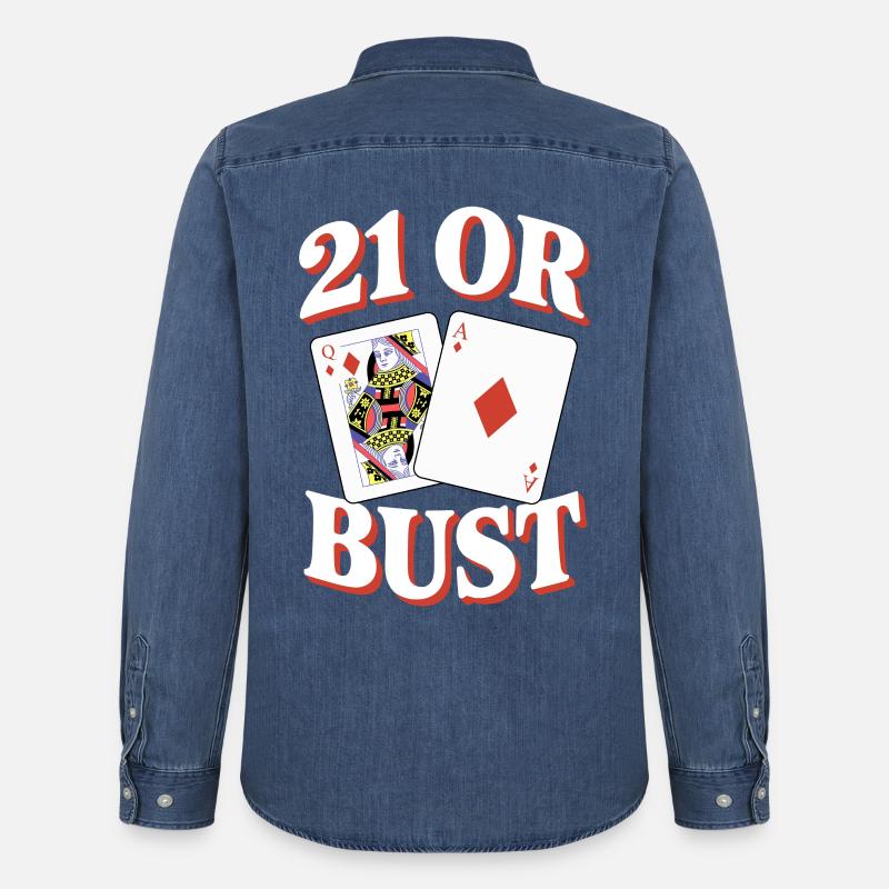 21 Oder Bust Poker Kartendesign - Männer Jeanshemd Organic von Stanley/Stella - verwaschenes Mittelblau