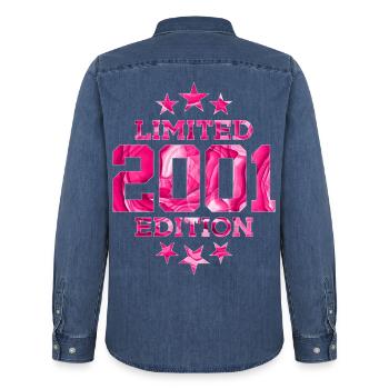 ÉDITION LIMITÉE 2001 25E ANNIVERSAIRE - Chemise en denim homme bio Stanley/Stella - bleu moyen délavé  - Dos - AI Model Male 185 light (185cm)