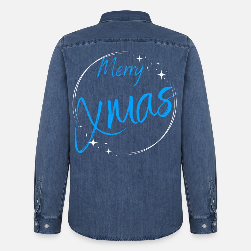Frohe Weihnachten Script Circle - Männer Jeanshemd Organic von Stanley/Stella - verwaschenes Mittelblau 