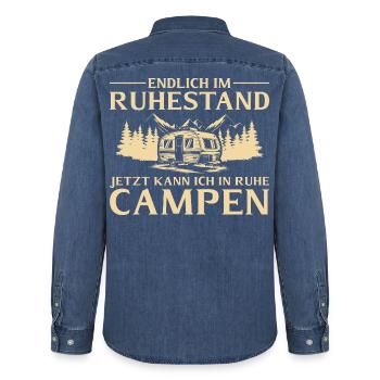 Endlich_im_Ruhestand_-_In_Ruhe_Campen - Männer Jeanshemd Organic von Stanley/Stella - verwaschenes Mittelblau  - Hinten - AI Model Male 185 light (185cm)
