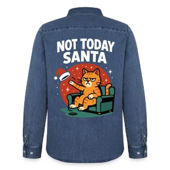 Lustige Katze Nicht Heute Weihnachtsmann Weihnachten Humor - Männer Jeanshemd Organic von Stanley/Stella - verwaschenes Mittelblau  - Hinten - AI Model Male 185 light (185cm)