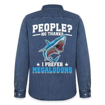  Megalodon Research Team Megalodon Shark Lover - Men’s Organic Denim Shirt by Stanley/Stella - mid washy  - Back - AI Model Male 185 light (185cm)