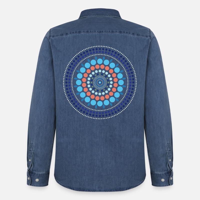 Blue Gradient Dot Mandala - Männer Jeanshemd Organic von Stanley/Stella - verwaschenes Mittelblau 