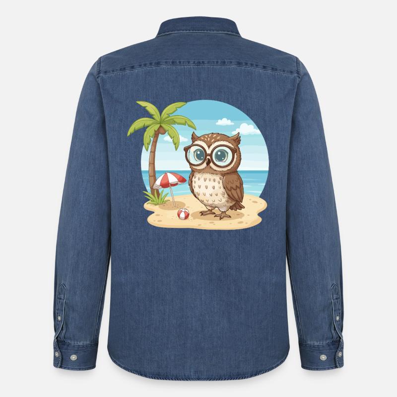 Süße Eule mit Brille Strandsommerferien - Männer Jeanshemd Organic von Stanley/Stella - verwaschenes Mittelblau 