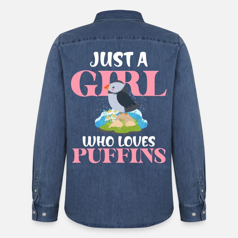Nur ein Mädchen liebt Puffins - Männer Jeanshemd Organic von Stanley/Stella - verwaschenes Mittelblau 