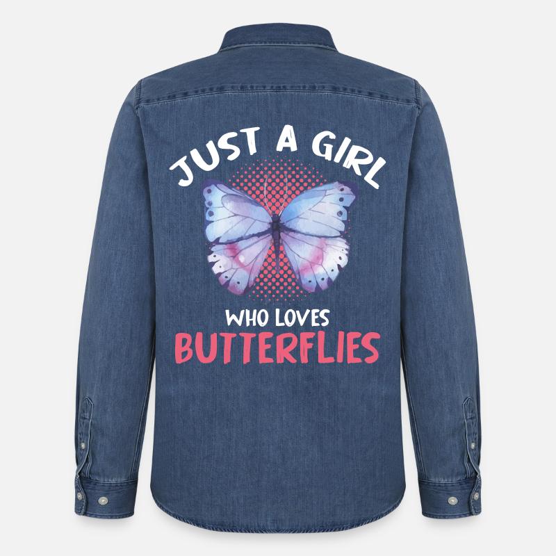 Nur ein Mädchen liebt Schmetterlinge - Männer Jeanshemd Organic von Stanley/Stella - verwaschenes Mittelblau 