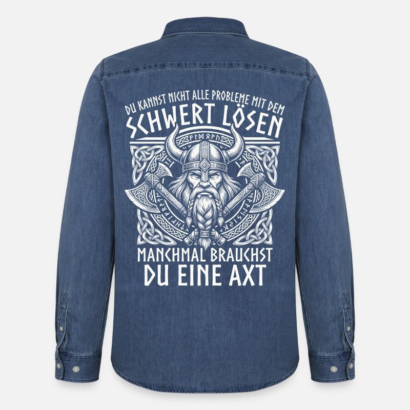 Comic Wikinger: Der tapfere Krieger - Männer Jeanshemd Organic von Stanley/Stella - verwaschenes Mittelblau 