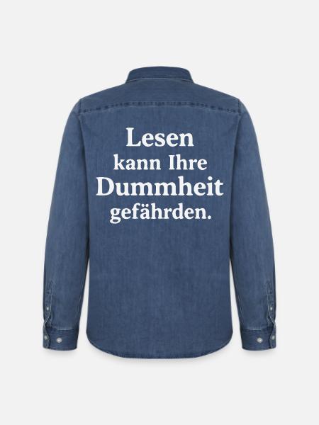 Reading can jeopardize your stupidity - Men’s Organic Denim Shirt by Stanley/Stella - mid washy