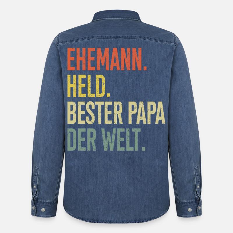 Bester Papa der Welt Gradient - Männer Jeanshemd Organic von Stanley/Stella - verwaschenes Mittelblau 