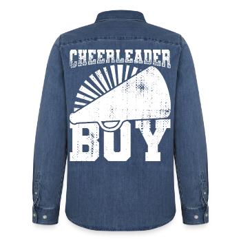 Cheerleader Boy - Men’s Organic Denim Shirt by Stanley/Stella - mid washy  - Back - AI Model Male 185 light (185cm)