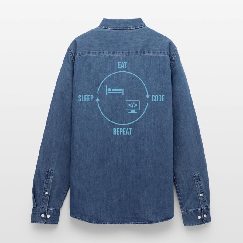 Eat Sleep Code Repeat - Programmer Cycle Men’s Organic Denim Shirt by Stanley/Stella