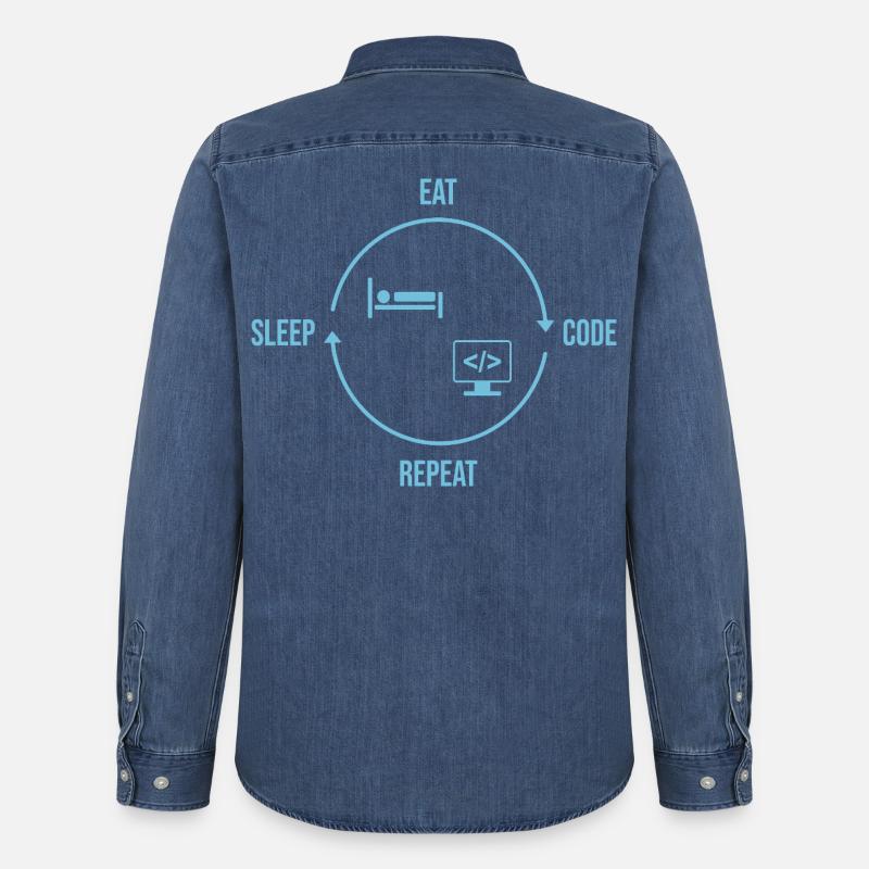 Eat Sleep Code Repeat - Programmierer Kreislauf - Männer Jeanshemd Organic von Stanley/Stella - verwaschenes Mittelblau 