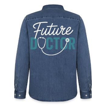 Future conception du stéthoscope Doctor - Chemise en denim homme bio Stanley/Stella - bleu moyen délavé  - Dos - AI Model Male 185 light (185cm)
