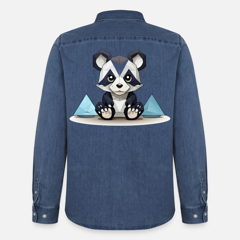Low-Poly Panda am Eisgebirge - Männer Jeanshemd Organic von Stanley/Stella - verwaschenes Mittelblau 
