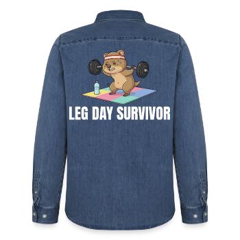 Leg Day Survivor Quokka Workout - Männer Jeanshemd Organic von Stanley/Stella - verwaschenes Mittelblau  - Hinten - AI Model Male 185 light (185cm)
