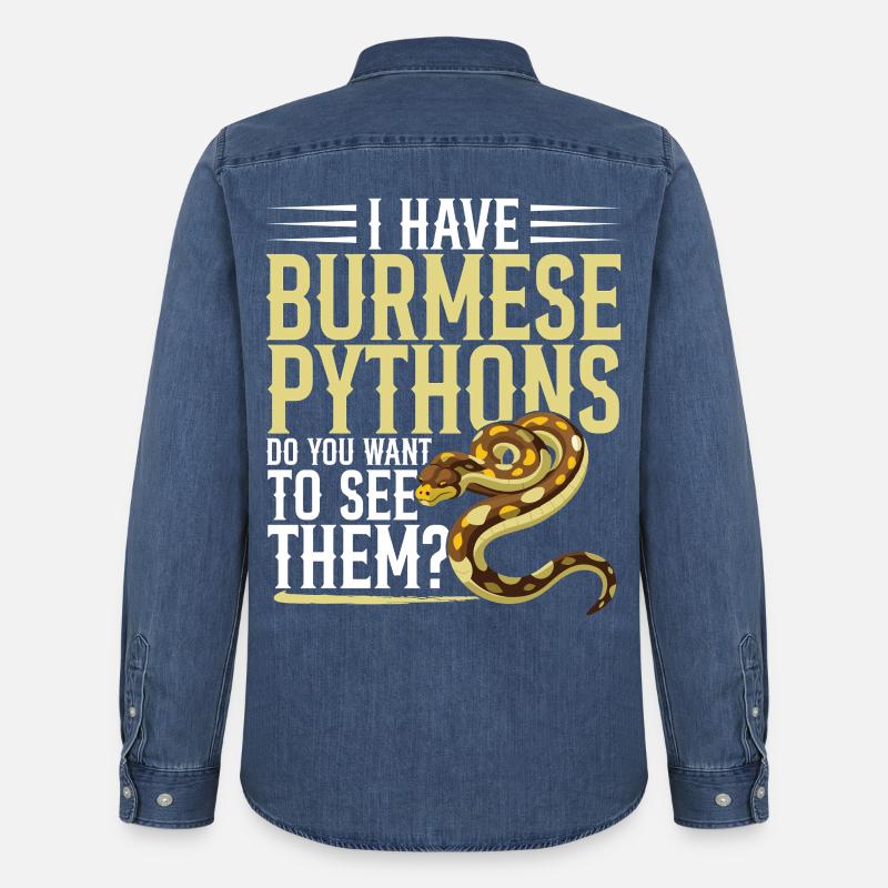 Burmesische Python HDE Schlangen-Stofftier-Reptil - Männer Jeanshemd Organic von Stanley/Stella - verwaschenes Mittelblau 